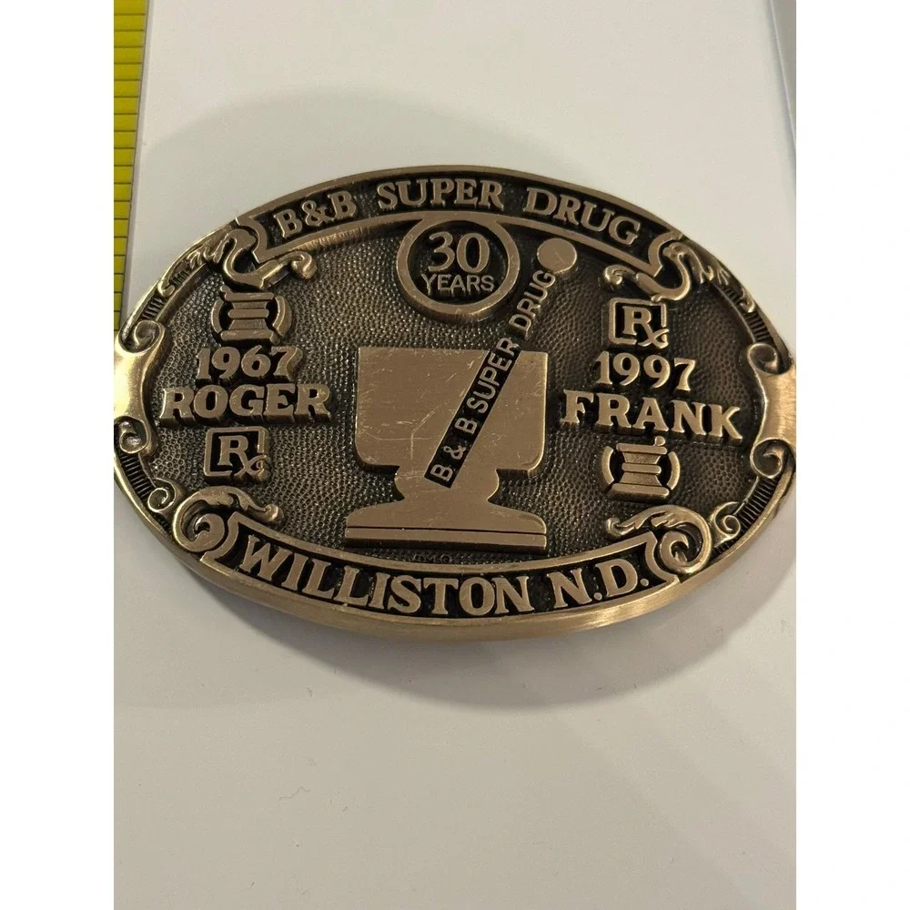Vintage B&B Super Drug 30‎ Years Williston ND Belt Buckle 1967-1997 Pharmacy
